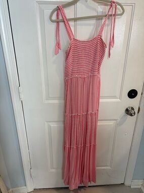 BeBop Pink Gingham Maxi Dress with Tie Straps